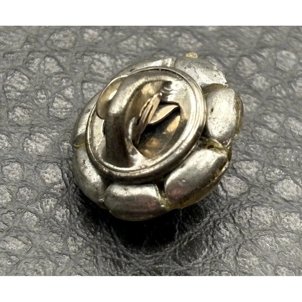 Vintage Art Deco Pot Metal Keystone Rhinestone Crystal Red Enamel Flower Button
